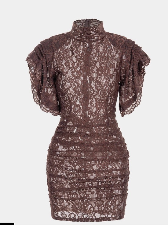 Micas Dresses & Skirts - Chocolate Lace High-Neck Mini Dress